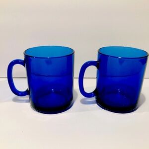 Vintage Bormioli Rocco Sapphire Blue Glass Set of 2 Mugs